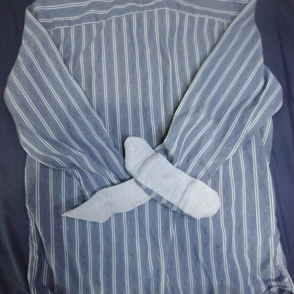 Johnson‎ & Murphy Mens Large Blue Striped Button Cotton Shirt - Picture 4 of 10